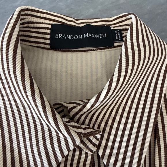 Brandon Maxwell Brown & Ivory Striped Strapless Corset Shirt Top Size 4 - Picture 3 of 4